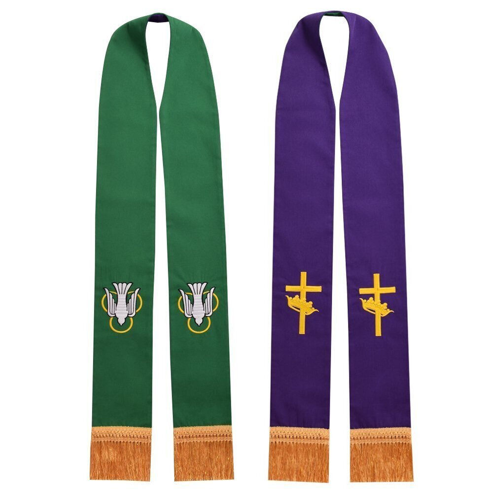 2924 Church Pastor Reversible Stole with Tassels Green and Purple